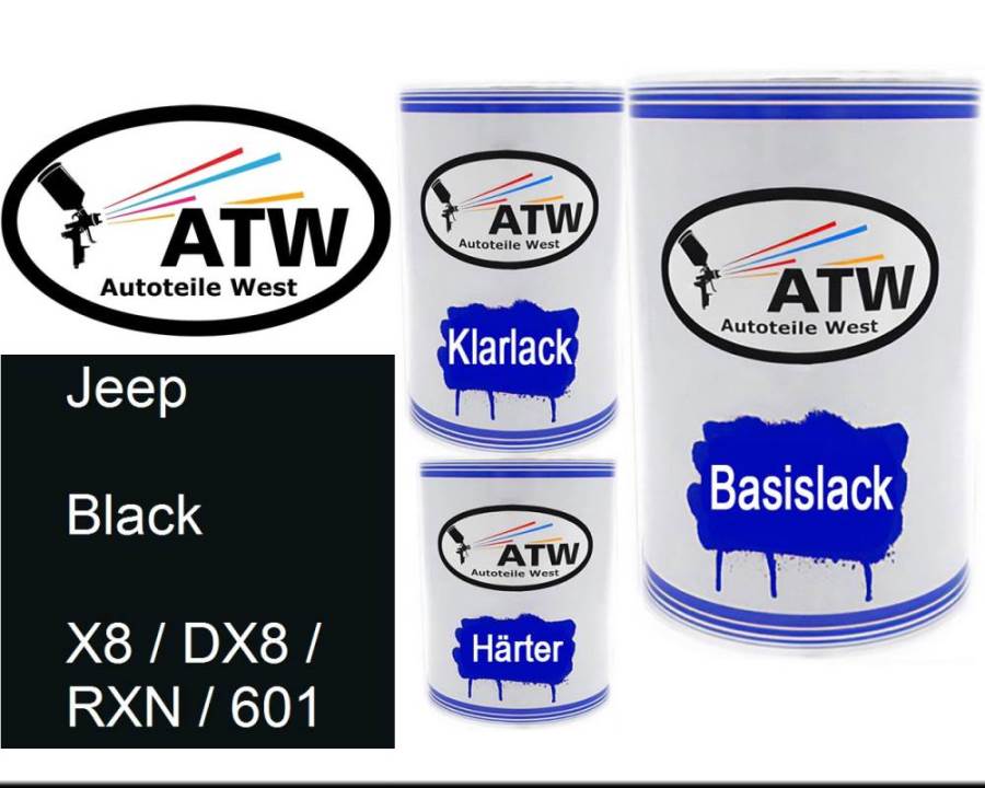 Jeep, Black, X8 / DX8 / RXN / 601: 500ml Lackdose + 500ml Klarlack + 250ml Härter - Set, von ATW Autoteile West.